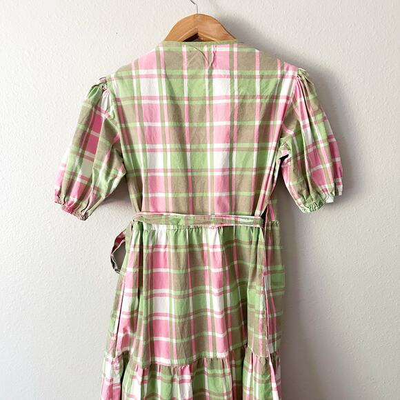 SZ Blockprints Emily Green/Pink Plaid Maxi Wrap Dress women’s size medium - Picture 8 of 11